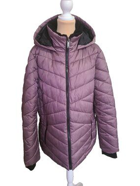 HFX Performance Women's Puffer Mid Length Jacket Size XXL Wine Hooded Insulated